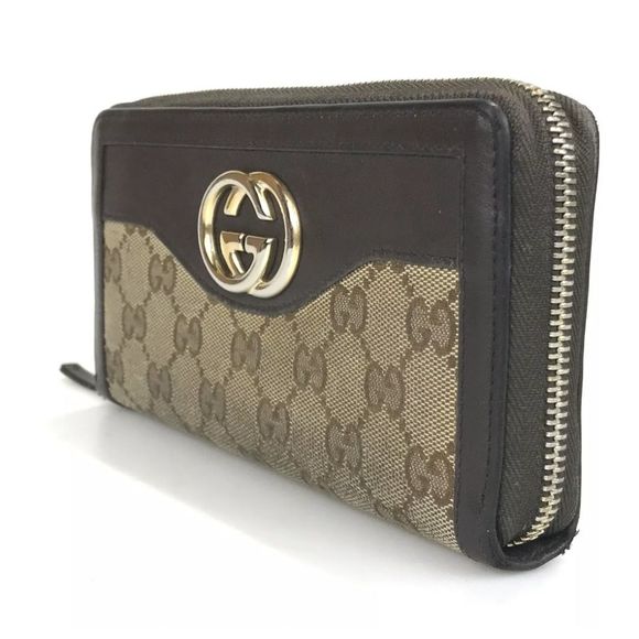 GUCCI WALLET ROUND ZIP GG Canvas Leather Brown 308012 0416 Authentic - Picture 4 of 12